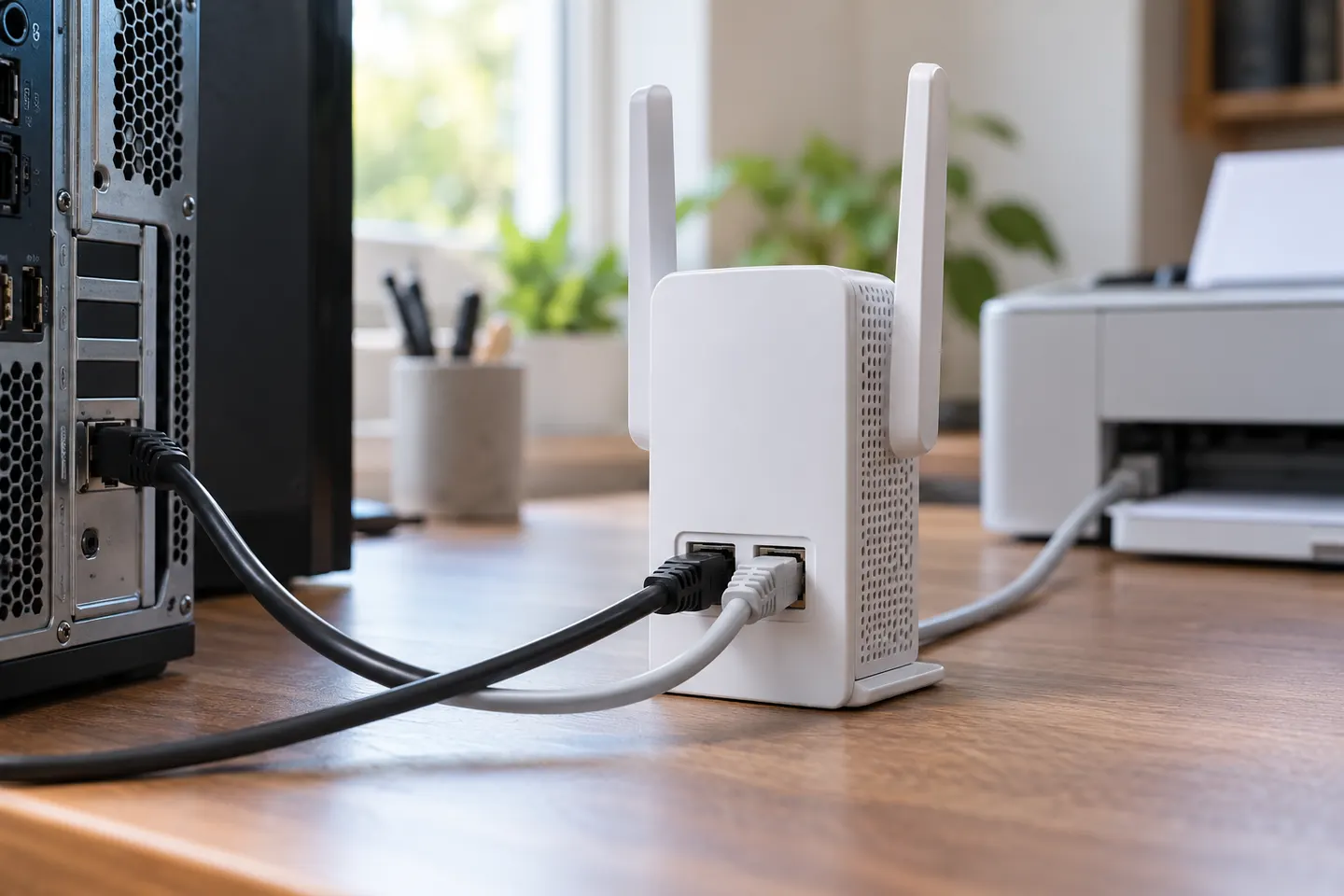 WLAN-Repeater mit zwei LAN-Anschlüssen für mehrere Kabelgeräte