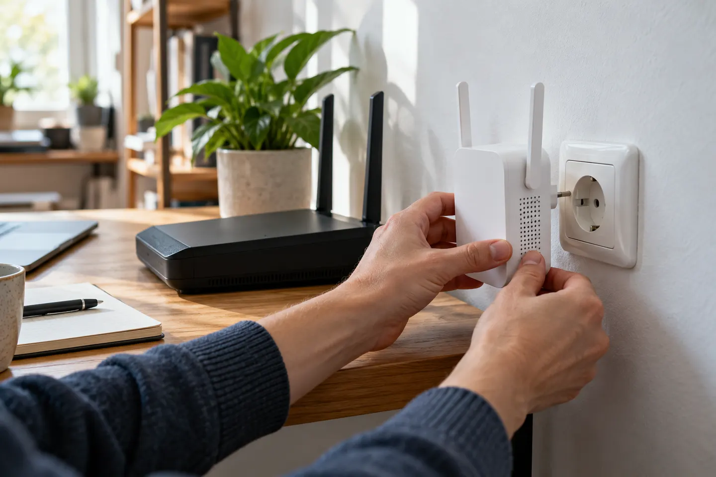 WLAN-Verstärker mit der Steckdose verbinden und einrichten