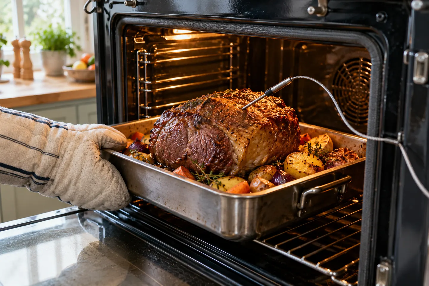 Leave-In Oven Meat Thermometers with Displays and Alarms